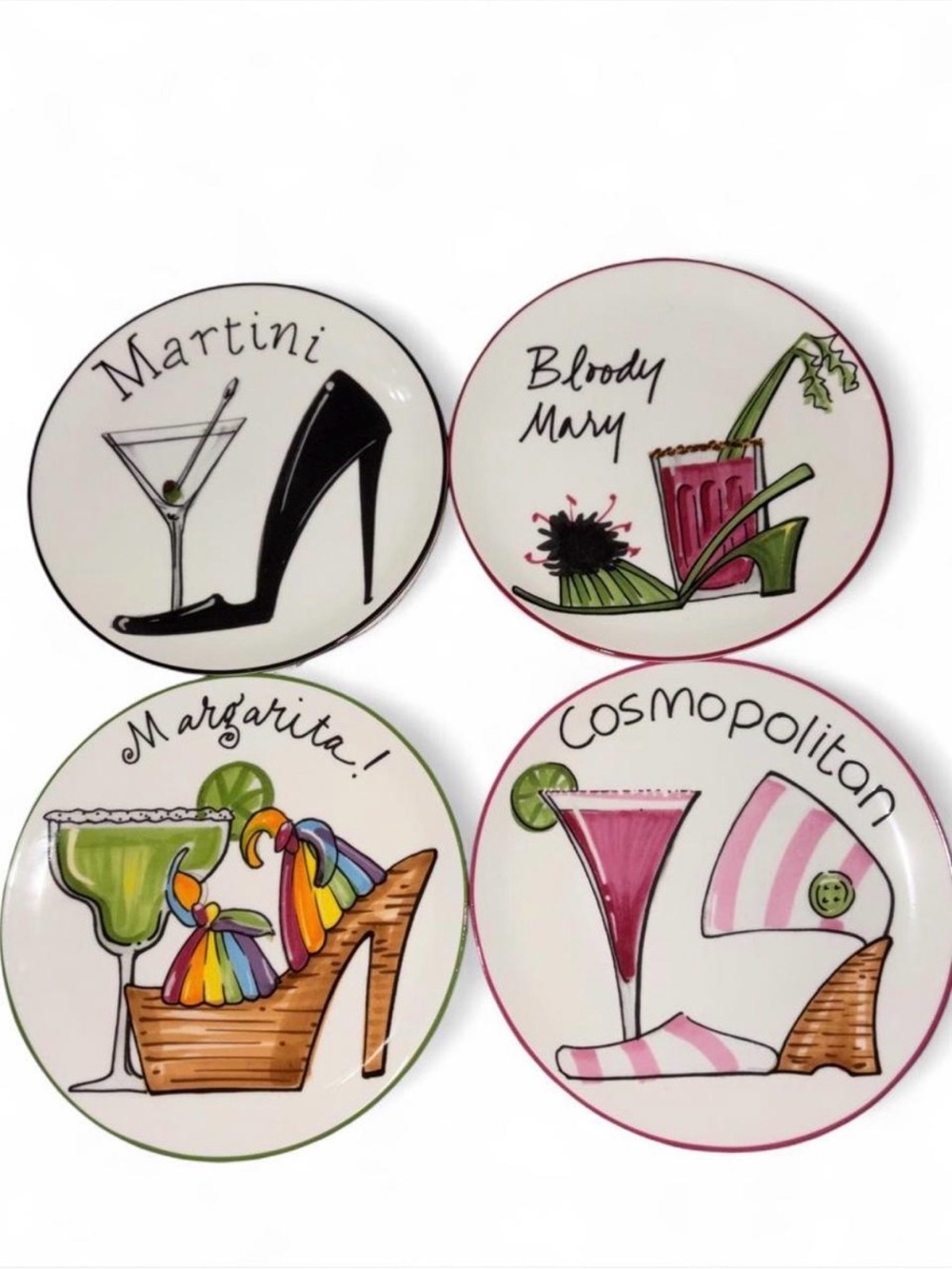 2004 The Cellar Decorative Plate Set- Martini Margarita Bloody Mary Cosmopolitan